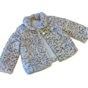 MUD PIE Furry Fuzzy Snow Leopard Faux Fur Coat 2T-3T Toddler Girl Jacket EUC